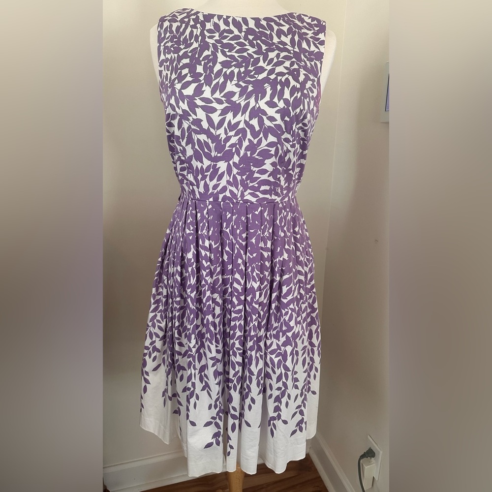 Talbots Purple and White Fit and Flare Dress